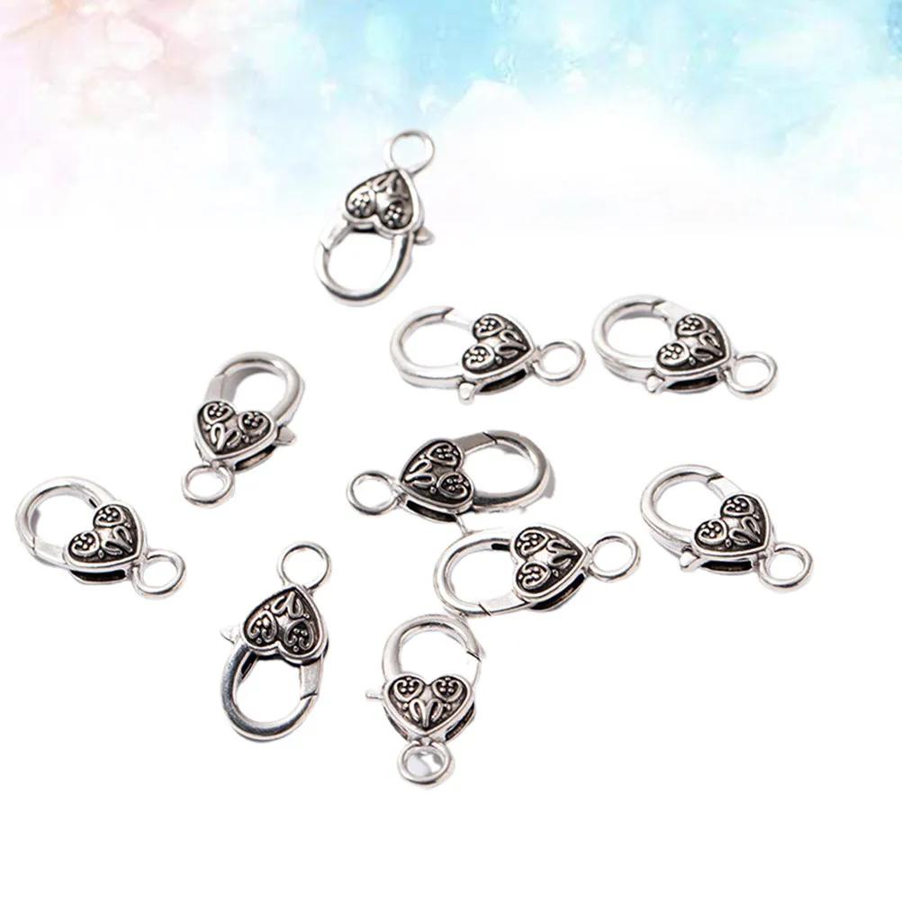 40Pcs Love Themed Alloy Clasp Silver Plated for Jewelry Making Necklace Bracelet DIY Crafting Retro Lobster Clasp