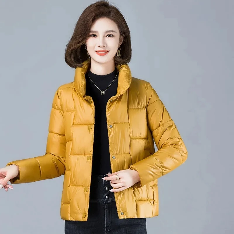 Red Stand collar Down Cotton Jacket Women\'s Short Coat 2024 Winter New Slim cotton Jackets Solid Female casual Outerwear Tops