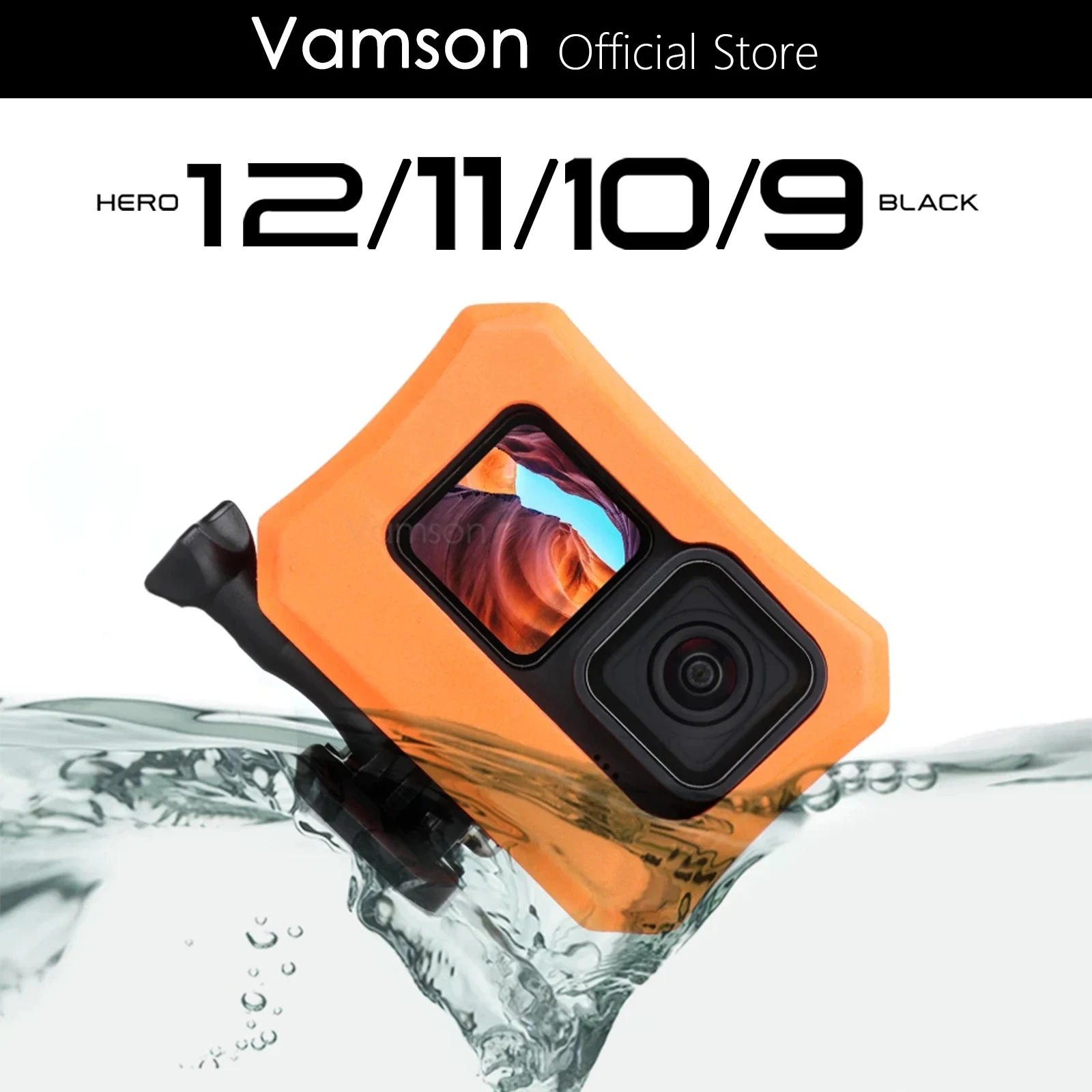 Vamson Orange Floaty Case for GoPro Hero 12 11 10 9 Black Camera Accessories Diving Floating Protective Cover for Go Pro 10 9