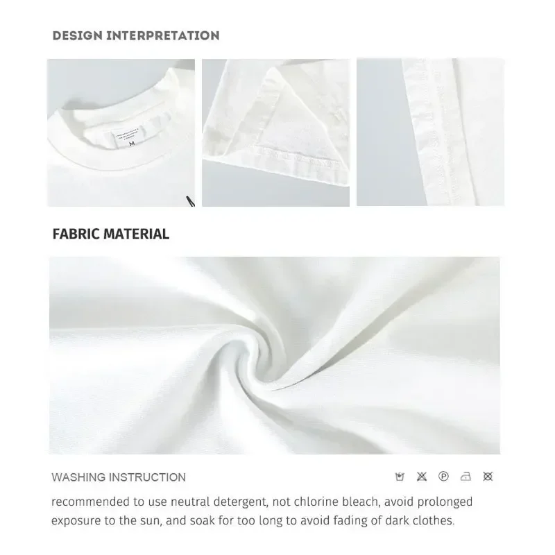 230g Vintage Washed T-shirts Oversized DIY Hip Hop T Shirt Streetwear Short Sleeve Black White Apricot Tops Tees Man 100% Cotton image 2