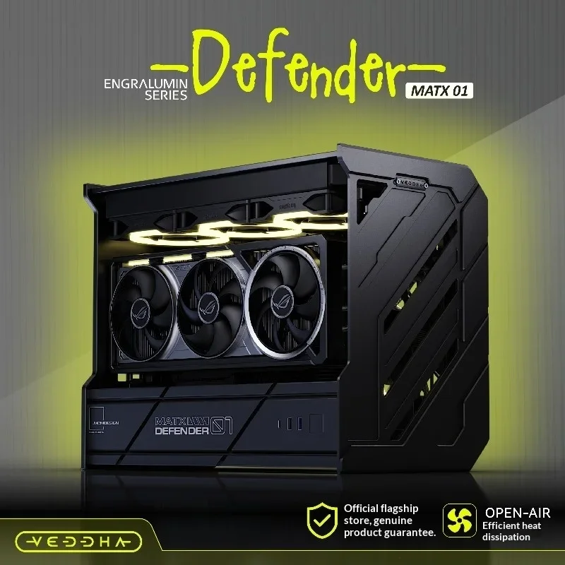 

VEDDHA DEFENDER 01 Open Frame Chassis - Full Aluminum CNC, Micro-ATX, Showcases Mechanical Aesthetics & Modular Water Cooling
