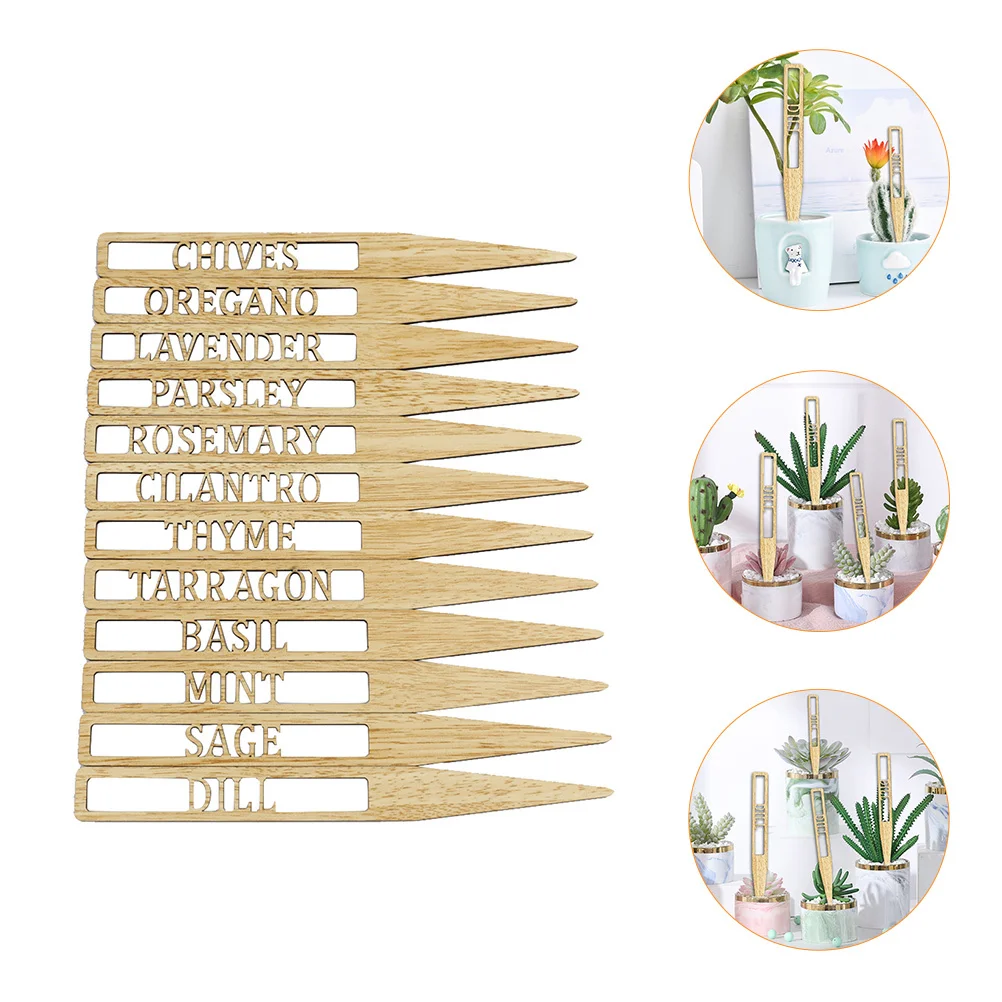 

12Pcs Wooden Plant Labels Eco-Friendly Garden Tags Creative Herb Markers for Courtyard Botanical Garden Flower Shop Decorative