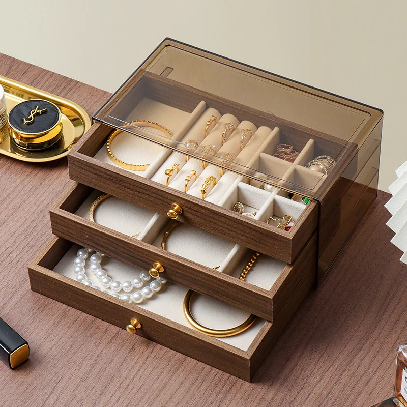 

Wooden Jewelry Box Necklace Bracelet Earrings Storage Box Retro Dust Proof Jewelers Organizer Portable Divided Boxes with Drawer