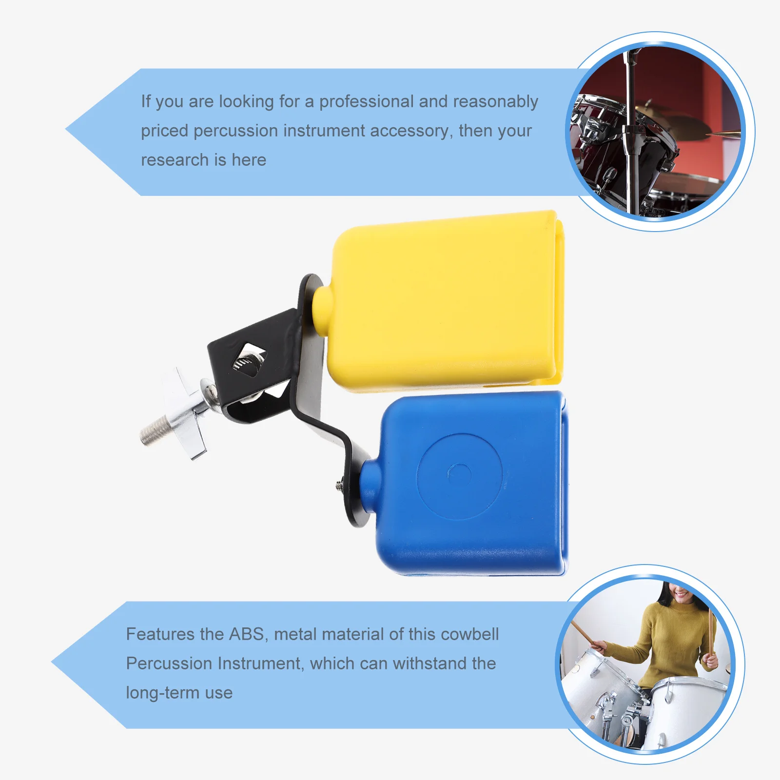 

Cowbell Percussion Instrument Metal Abs Dual Mounted Bell For Drum Set Clear Sound Hand Percussion Music Drum Supplies