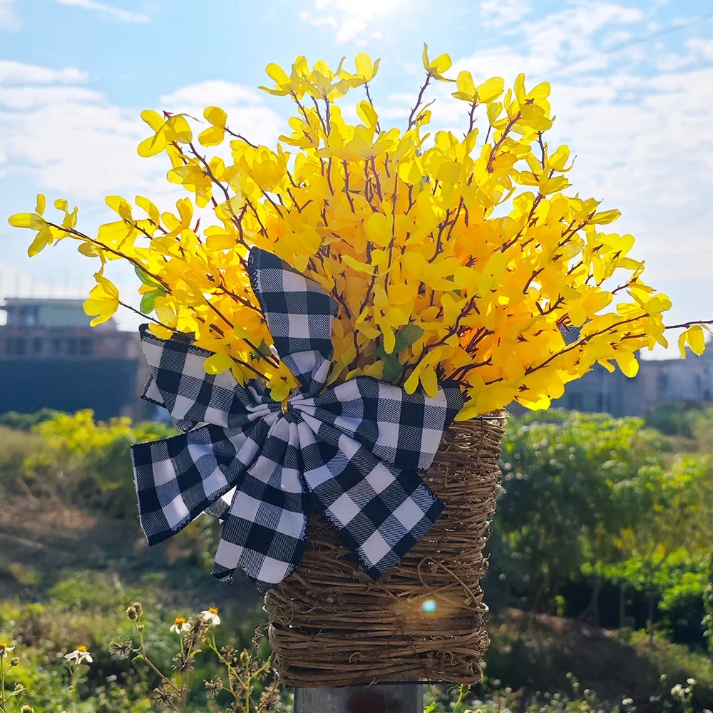 

Spring Summer Home Porch Decorative Wreath Yellow Artificial Flower Basket Front Door Decor Hanging Basket For Farmhouse Cottage