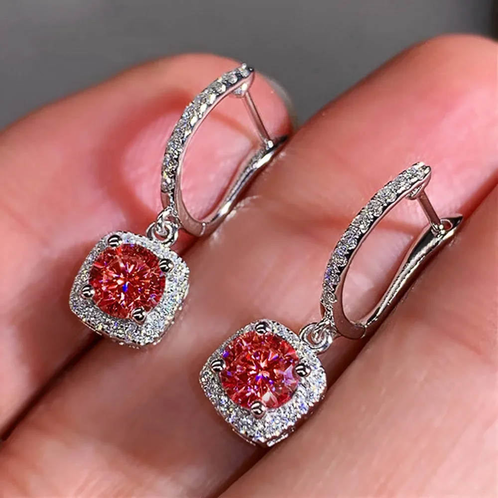 New Moissanite Fashion Square Pendant Earrings Bridal Engagement Wedding Jewelry Elegant Women  Premium Beautiful Gift