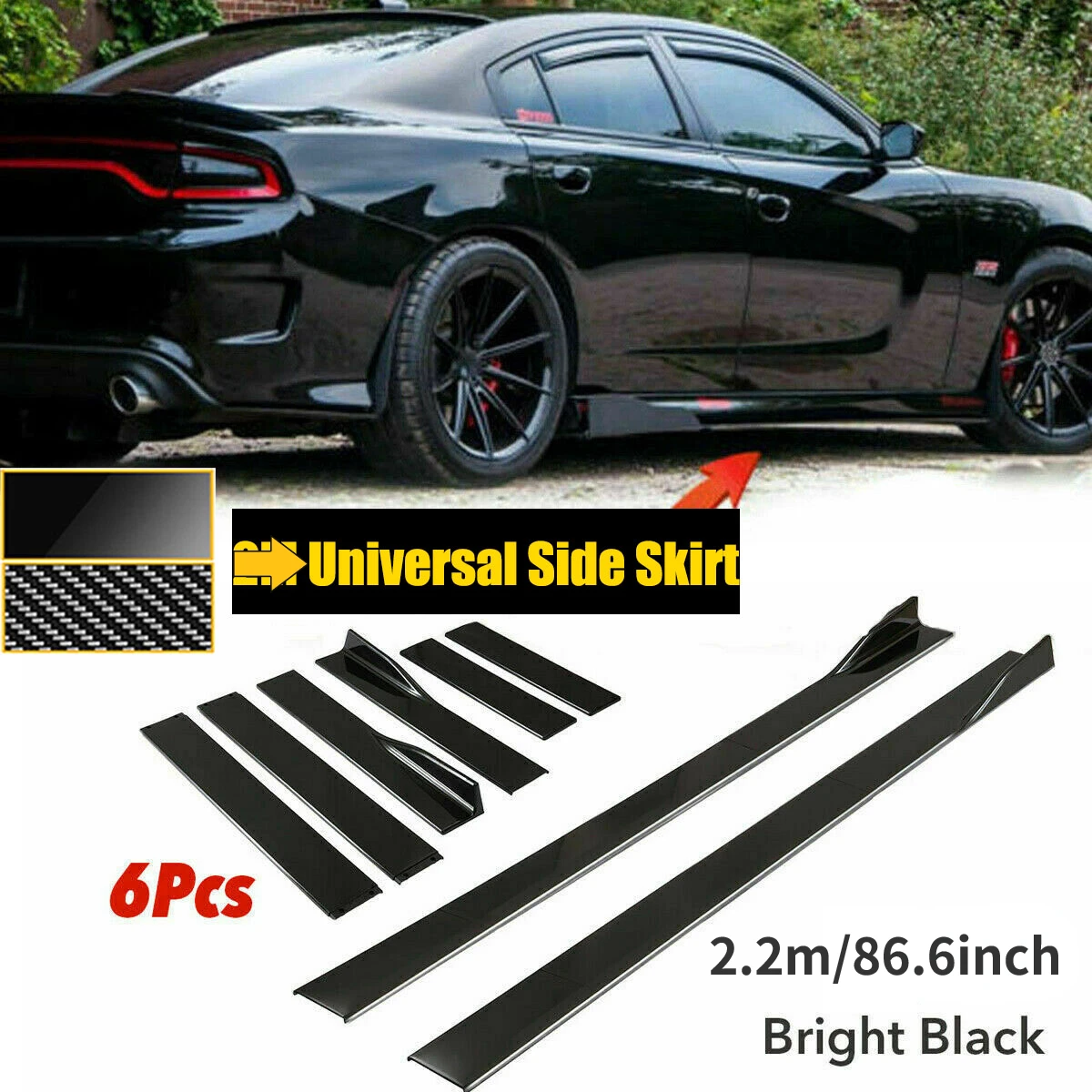 

2.2M Side Skirt Extension Universal For Dodge Challenger Charger RT SRT SXT 2006-2022 Apron Splitter Lip Winglet Car Accessories