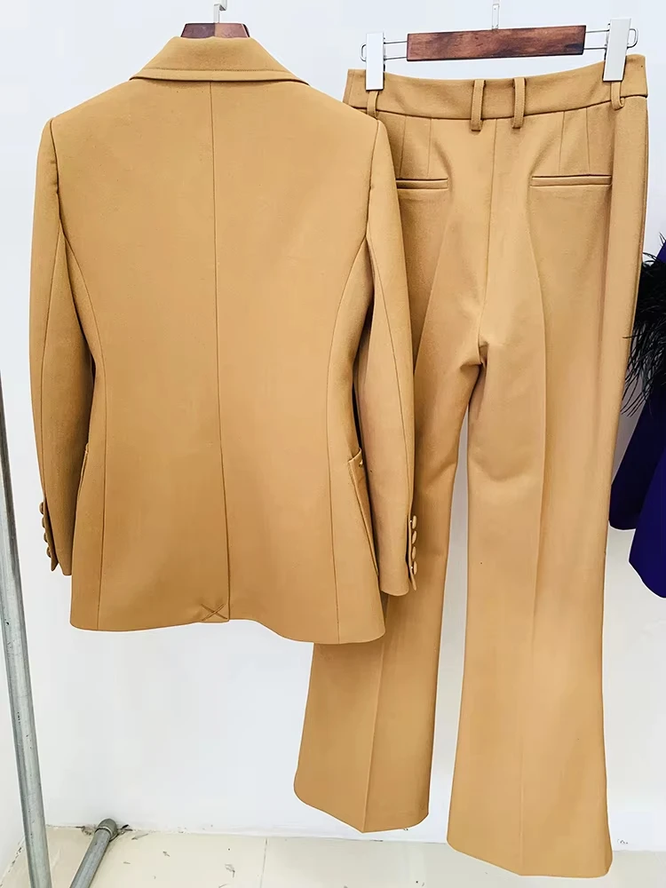 Ensemble blazer et pantalon brodés à boutonnage simple pour femme, coupe couvertes, imbibé de créateur, 2 pièces, 2024