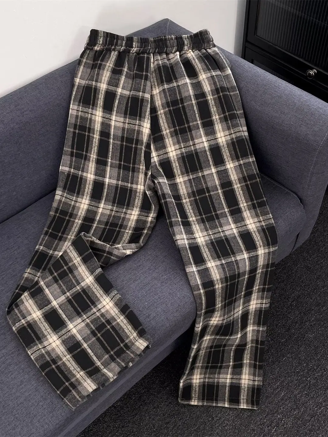 

Thiened Fce Plaid Casual Pants Men Women Autumn Winter Loose Warm Straight Leg American Trendy Brand Wide Leg Floor-Leng...