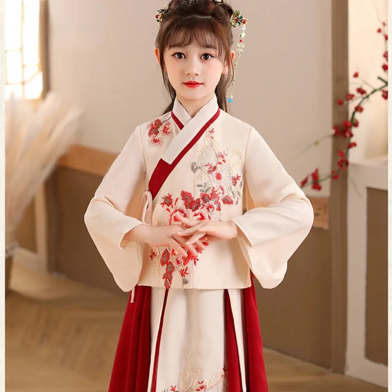 Vestido de princesa tradicional para niños, traje Tang, Hanfu antiguo, bordado lindo, chino, encantador