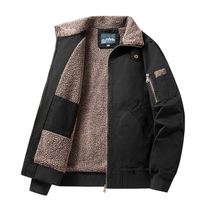 

Мужская зимняя куртка с флисовой подкладкой, повседневная, с воротником-стойкой, теплая, в стиле ретро, американская рабочая одежда, приталенный крой, длинный рукав, на молнии