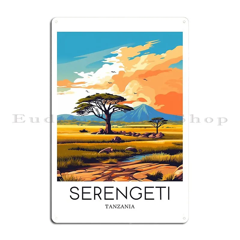 A Pop Art Travel Print Of The Serengeti National Park Tanzania Metal Plaque Garage Garage Designs Funny Tin Sign Poster