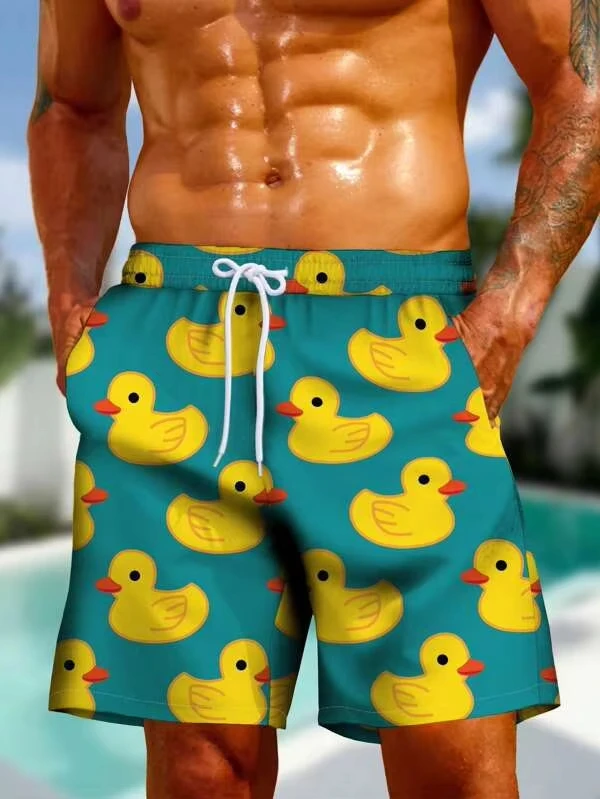 الصيف الرجال السراويل الملابس بطة الجرافيك شورتات للبحر ثلاثية الأبعاد طباعة الحيوان مجلس النساء السراويل السباحة جذوع ملابس السباحة طفل التي شيرت Y2k #6