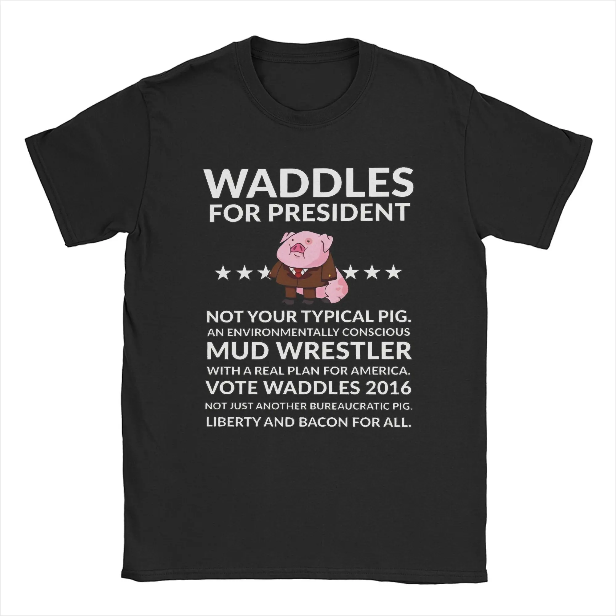 Men Gravity Falls Waddles 2016 T Shirt Waddles Pig Pure Cotton Clothes Vintage Short Sleeve Round Neck Tees Gift Idea T-Shirts