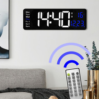 13/16 inch Wall Clock LED Light Date Week Temperature Large Display w/ Remote Control 24/12 Hour Timing & Countdown Modern Style