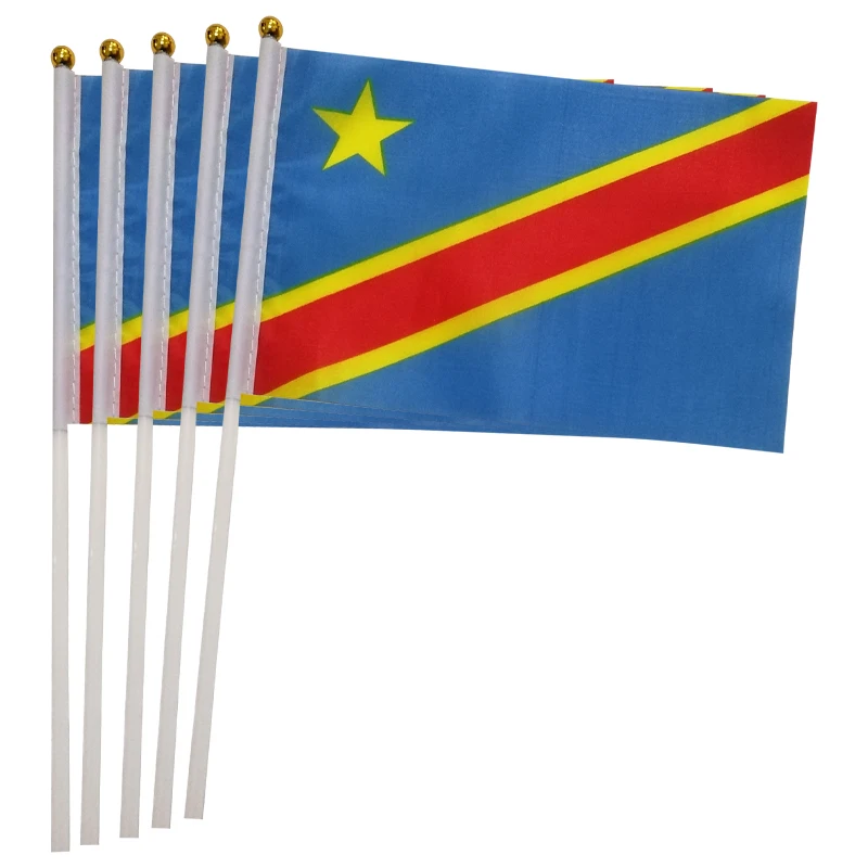 Xvggdg 50pcs 14 * 21cm Congo Hand Flag Promotion Wholesale Small Congo Hand Waving National Flag