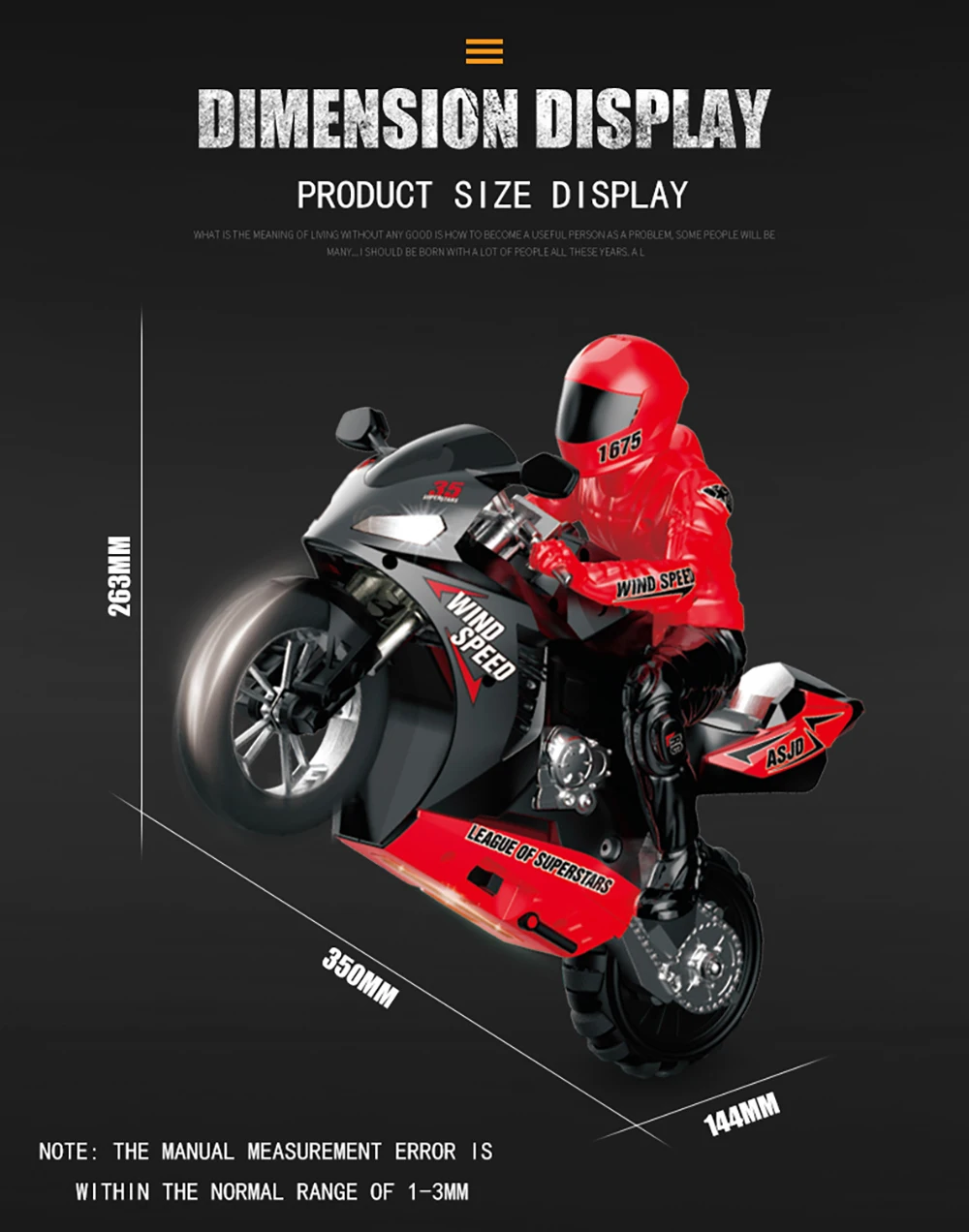 2.4G 35CM RC Motorcycle Stunt Car Vehicle Models RTR High Speed 20km/h 210min Use Time