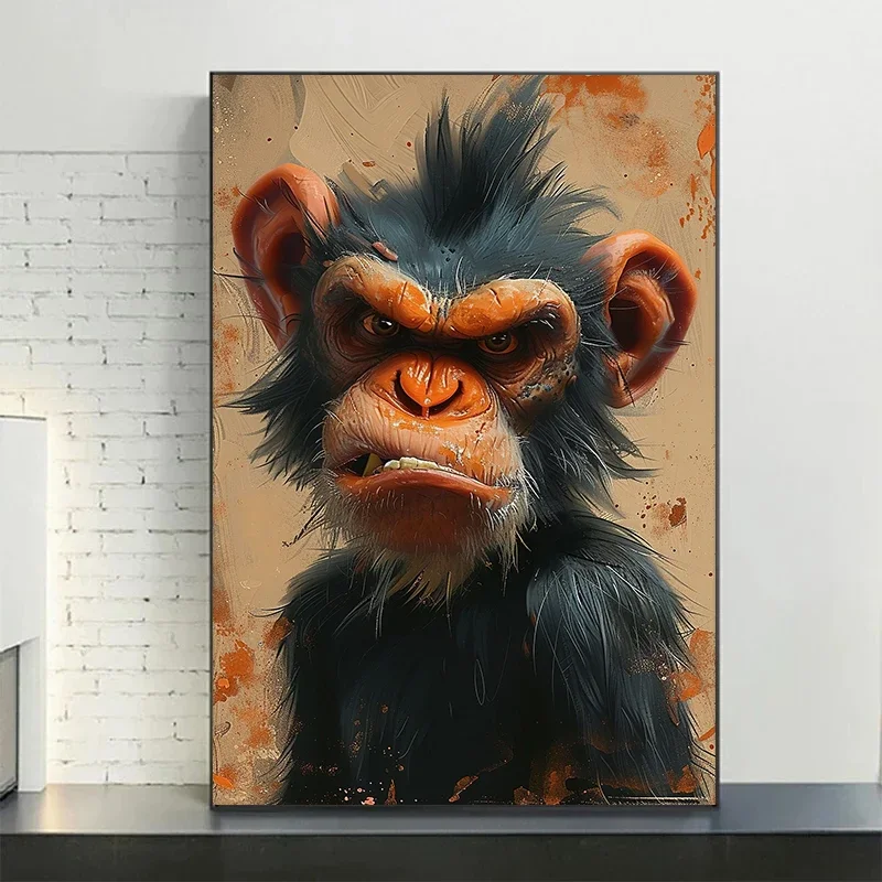 Funny Hippo Monkey Pig Oil Painting Animals Posters and Prints Canvas Printing Wall Art Picture for Living Room Home Decoration