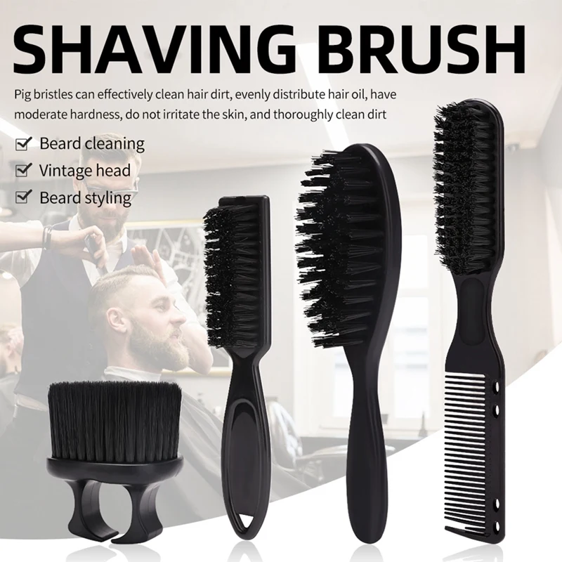 Sikat cukur 4 buah, sikat cukur pegangan, alat Salon rambut profesional mewah plastik hitam untuk pria