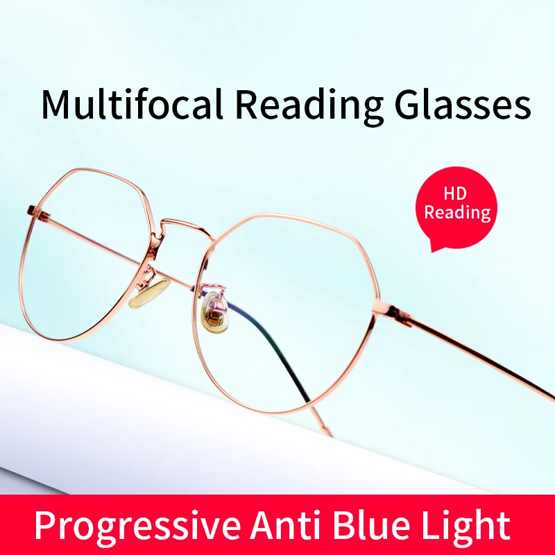 

Progressive Multifocus Reading Glasses for Women, Blue Light Blocking Metal Full Frame Intelligent Progressive Multifocal Lenses