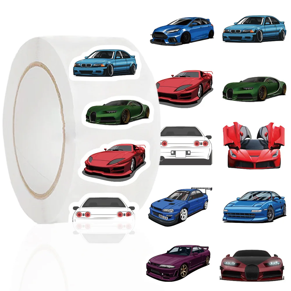 500PCS Cartoon Racing Car Stickers Sports Graffiti Children Reward Labels Encouragement Scrapbooking Decoration Decals Roll