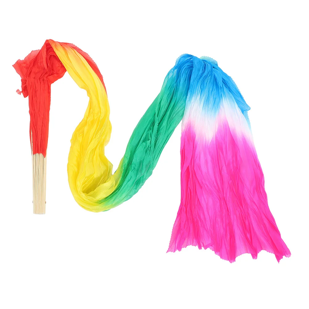 Colorful Gradient Long Silk Dance Fan for Smooth Flow Belly Dancing Prop Foldable Lightweight Fan for Outdoor Indoor