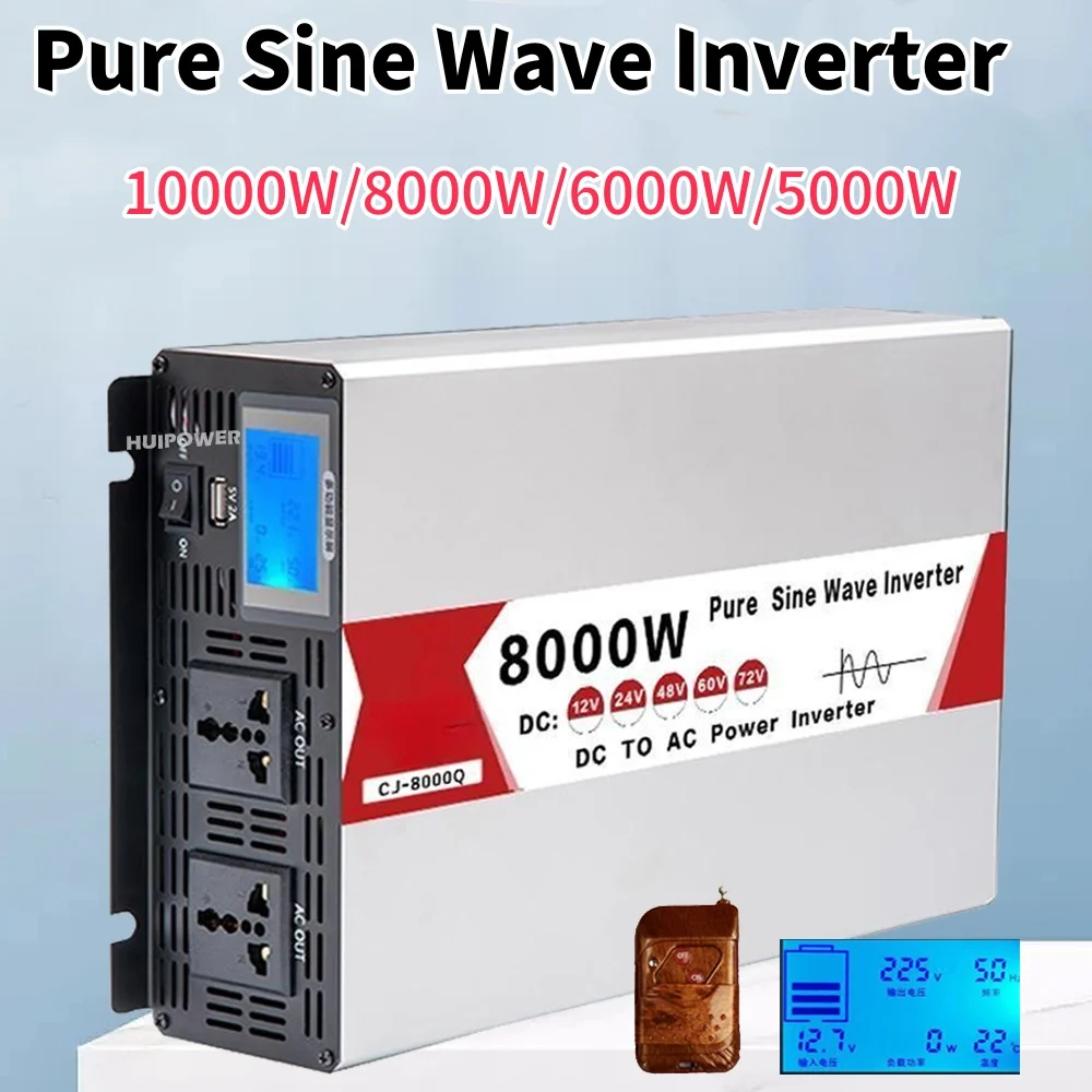 8000W/6000W/5000W Pure Sine Wave Car Inverter 50HZ 60HZ Power Inverter DC12V 24V To AC 110V 220V Converter For Car Home Outdoor