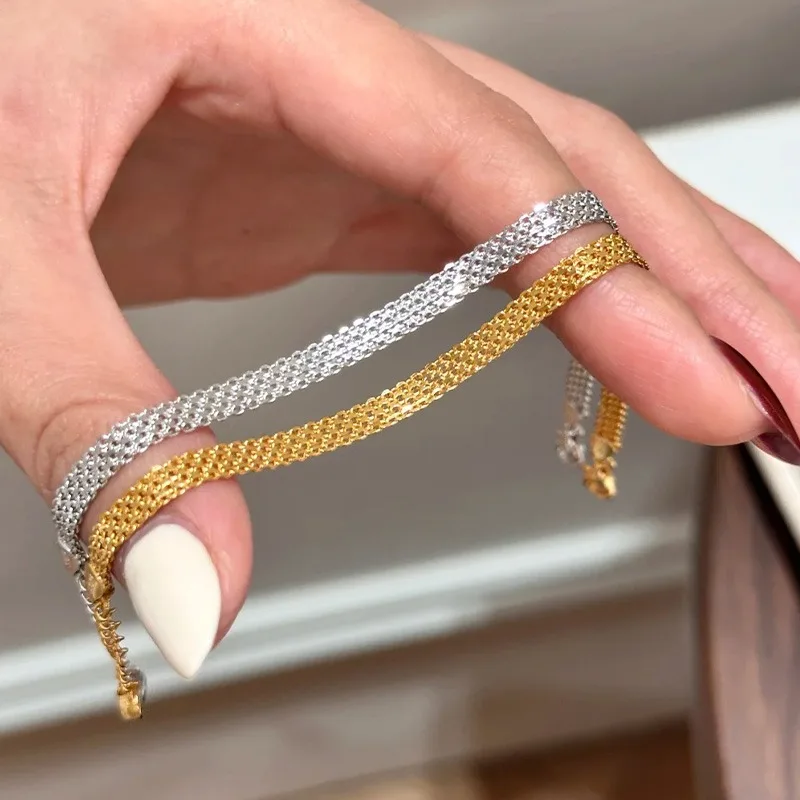 الكورية الحد الأدنى الرجعية الدانتيل حزام سوار للنساء بسيط فضي ذهبي أساور فاخرة الأزياء والمجوهرات الفتيات الإكسسوار #1