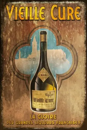 Vieille Cure Liqueur Advert, Aged Look Vintage poster Style Metal Sign, Bar Pub