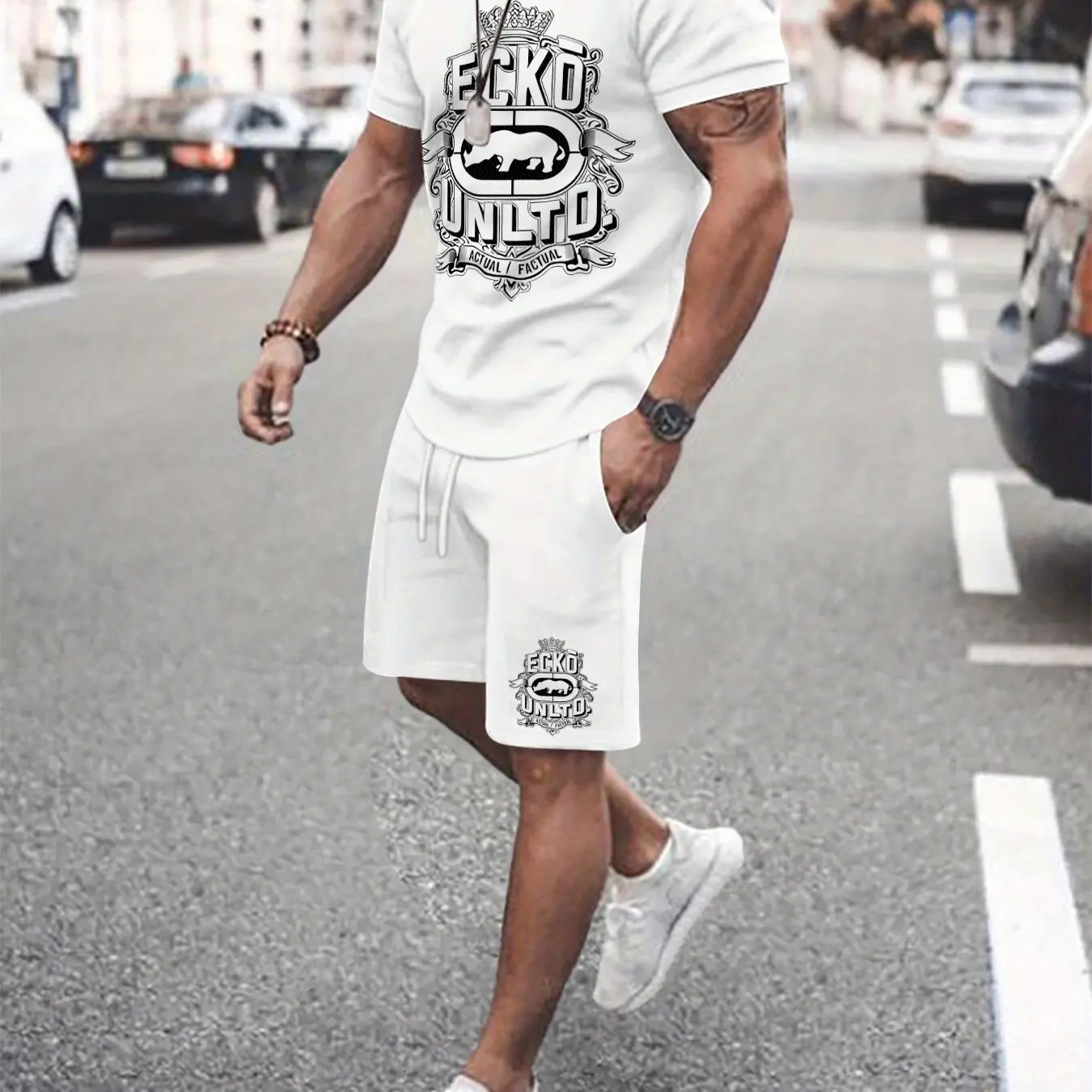 

Летний хит продаж, мужская футболка с буквенным принтом и шортами, дышащий удобный быстросохнущий спортивный мужской костюм