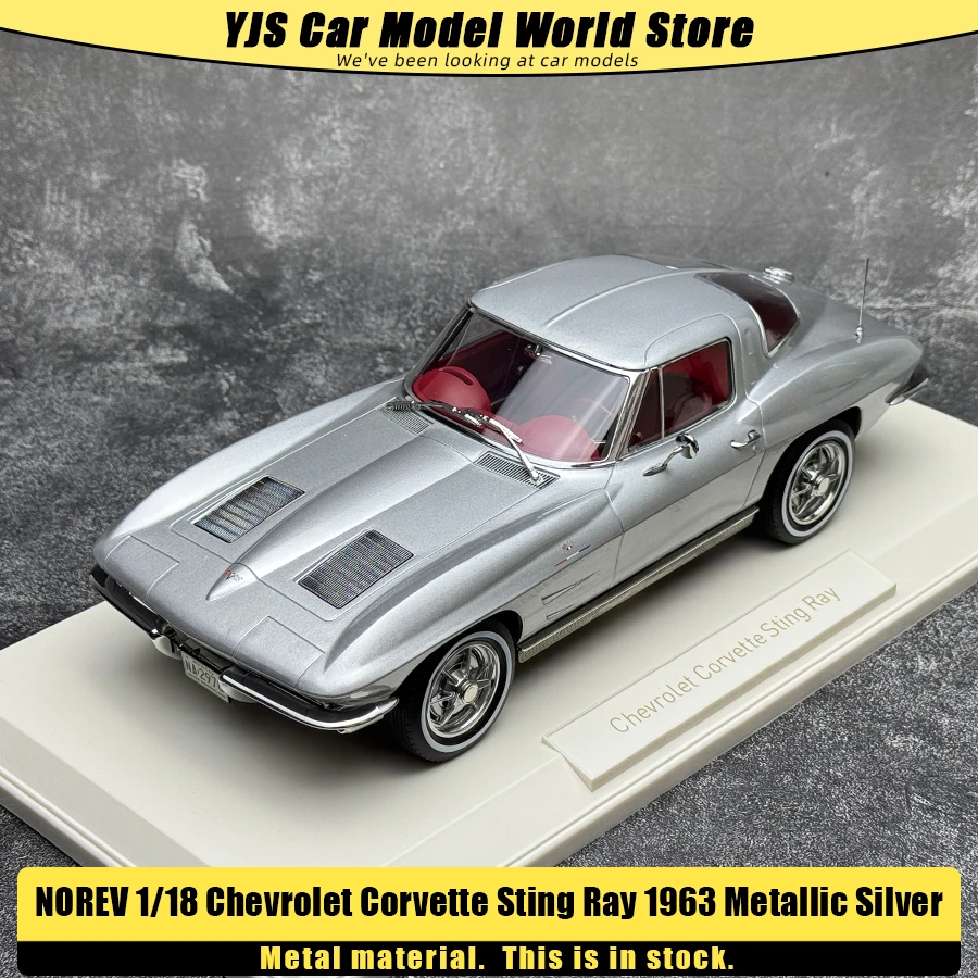 

NOREV 1/18 Chevrolet Corvette Sting Ray 1963 Metallic Silver Die-casting, car model, collection, static display piece