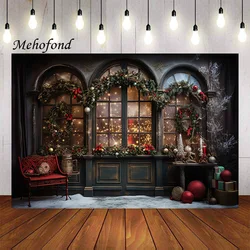 Mehofond Photography Background Winter Christmas Window Snow Xmas Tree Gift Kid Family Party Portrait Decor Backdrop Photo Studi