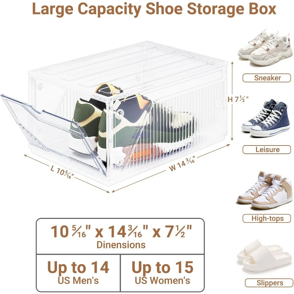 XX-Large Shoe Storage Boxes for Size 14, 16 Pack Sneaker Organizer Stackable