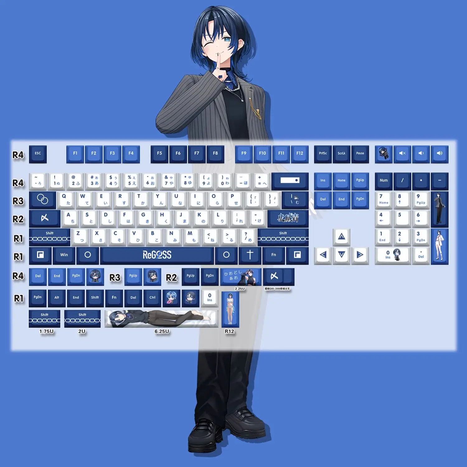 

Hiodoshi Ao 132 колпачок для клавиш Vtuber Hololive, чехол для ключей PBT DYE, сублимационный вишневый перекрестный переключатель, колпачок для механической клавиатуры