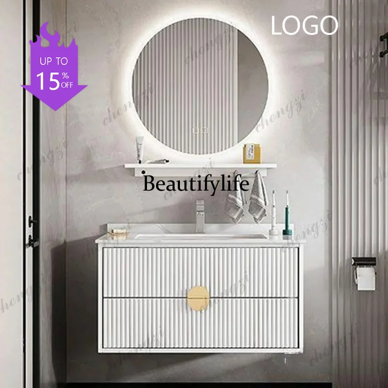 M183 Compact Bathroom Cabinet Vanity with Ceramic Rock Beam Integrated Sink Storage Combination Bedroom Vestidores Home Furnitur