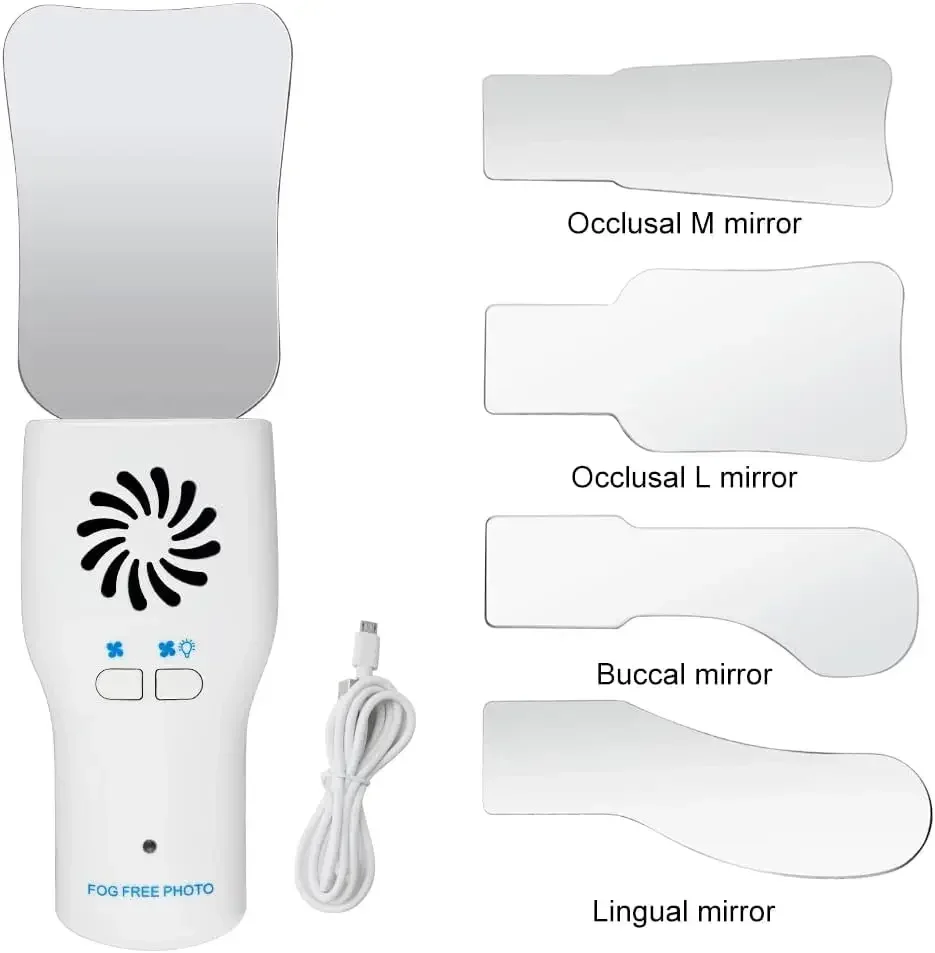 AG Dentals Anti-Fog Mirrors Set Fog Free Intraorals Photographys Stainless Steel Mirror with LED Light Orthodontics Reflectors