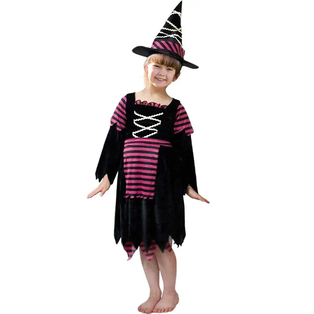 Girls Witch Costume with Hat Classic Halloween Fancy Dress Up Outfit Maleficent Tutu Dresses For Children