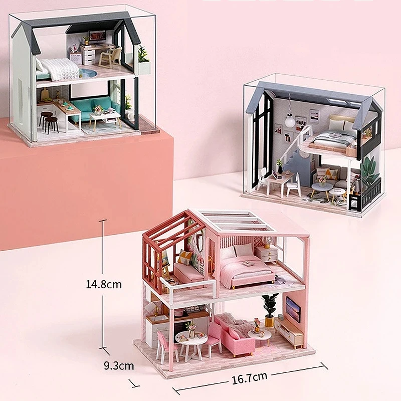 3D Wooden Mini Doll House Assembly Building With Furniture Kit Small DollHouses Kit Decoration For Children's Toys Birthday Gift