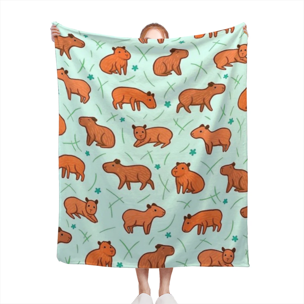 

Fluffy Baby Blanket Capybara Pattern Sofa Camp Nap Bedspread Cozy Flannel Blanket Bedroom Decor