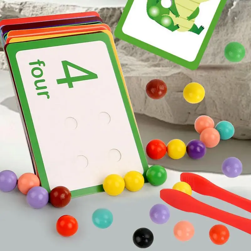 Jeu de perles numéro Leone nitive, jeu de perles en bois pour document assressentiavec des cartes, jouets à clip de perles fuchsia, aides à la motricité fine