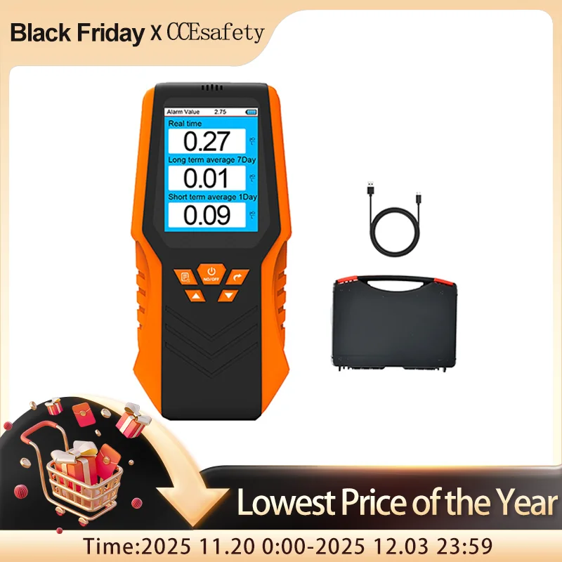 كاشف الراديون 0-270 pCi/L جهاز اختبار غاز الرادون المحمول مع بطاريات قابلة للشحن شاشة LCD للمراقبة البيئية المنزلية