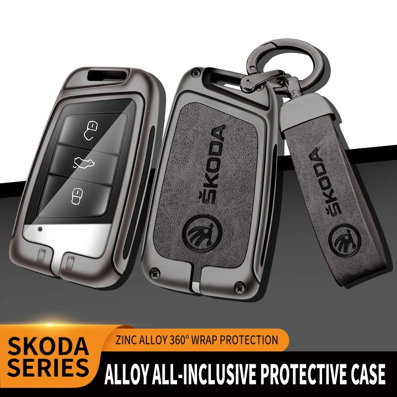 

Car TPU Zinc Alloy Key Case Bag For Skoda VRS Octavia A5 A7 Fabia Superb Kodiaq Karoq Car Key Chain Metal Key Shell Accessories