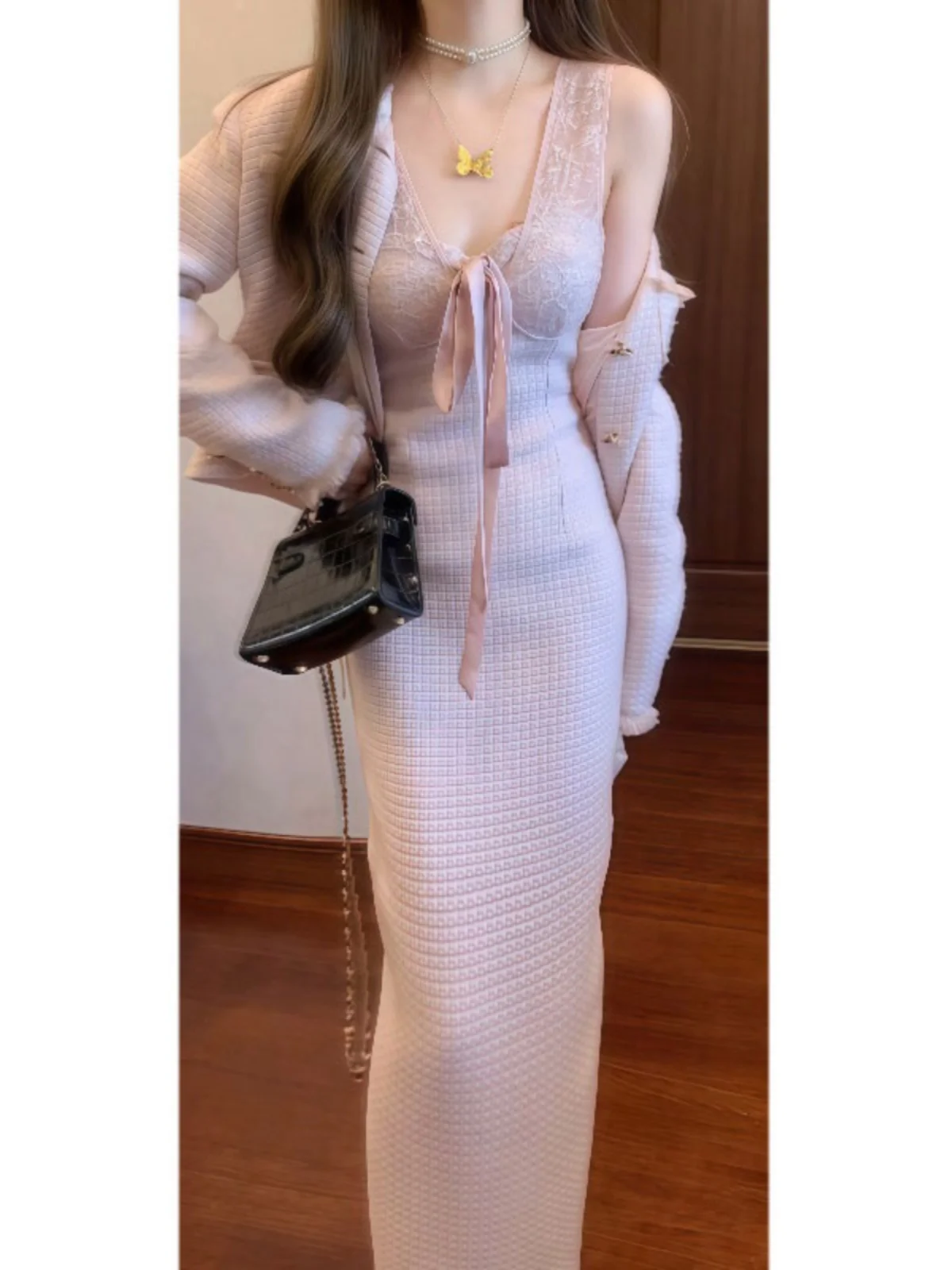 

Rich Girl Sensation Woolen Dress Set Two Pieces Soft Style Small Fragrance Style Outerwear Dress Comfortable Fashion Set