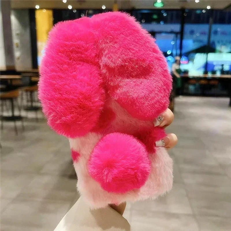 Furry Rabbit Bunny Fur Soft Plush Black Phone Case For Samsung A05S A15 A25 A35 A55 A14 A24 A34 A54 A13 A23 A33 A12 A22 A32 A52S