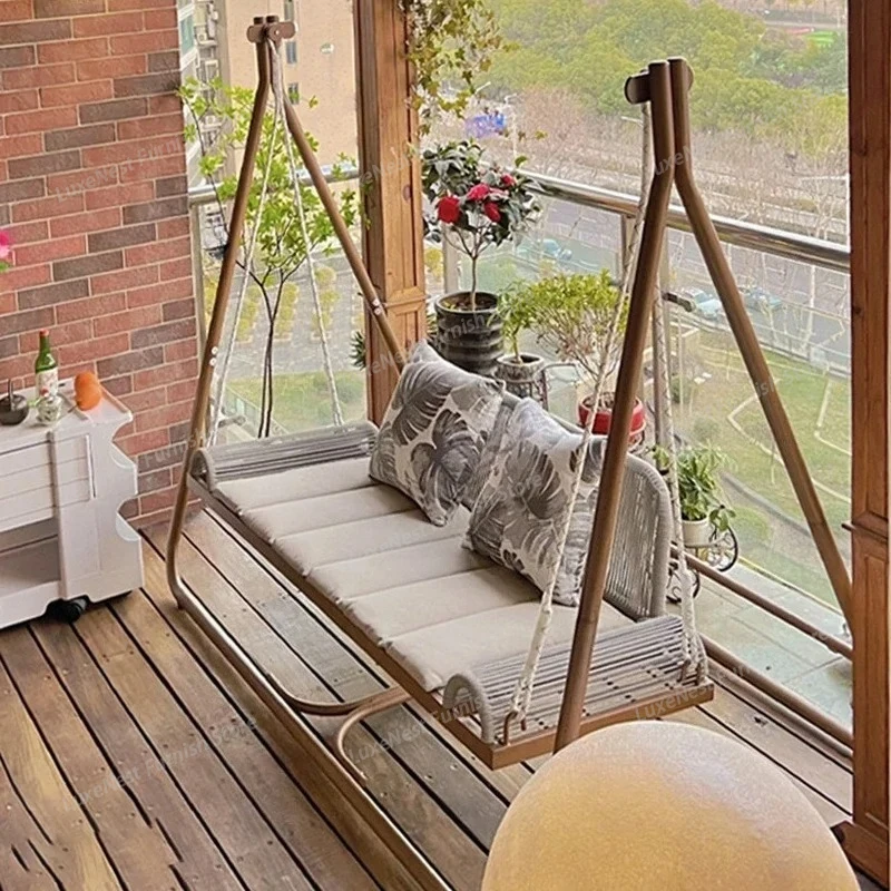 with Bracket Outdoor Swings Home Balcony Double Swing Chair Leisure Outdoor Furniture Villa Patio Garden Hanging Basket