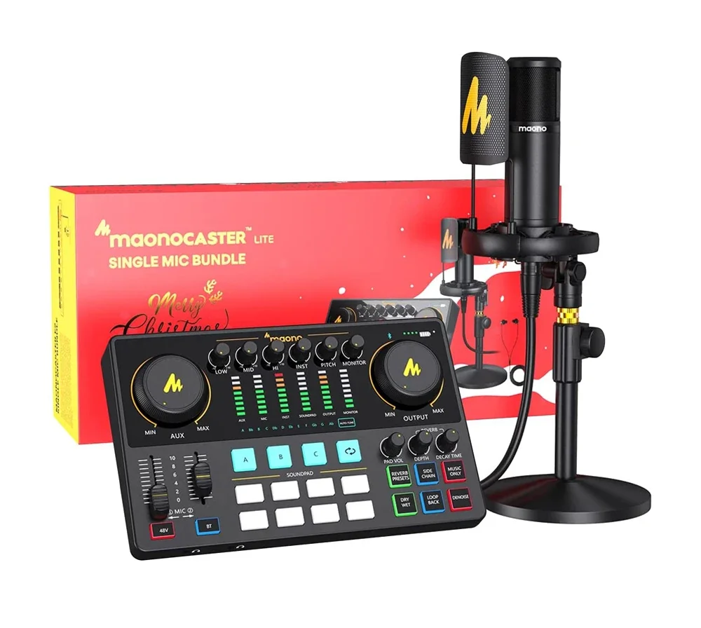 

Professional Audio Interface Podcast Mixer Voice Changer Studio Sound Card XLR Gaming Microphones with DJ Sound Cards