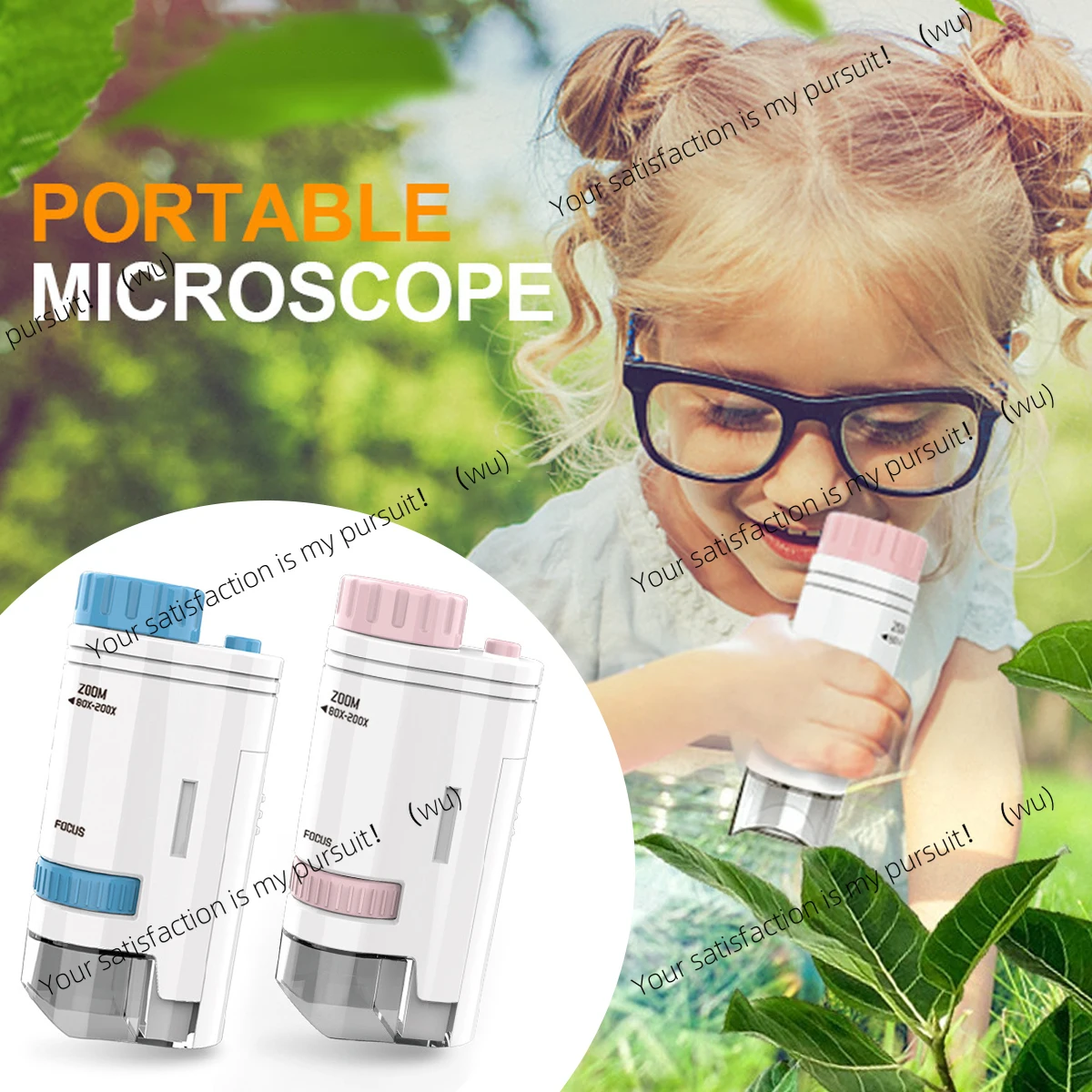 60-200 times pocket microscope, electric mini microscope with LED light high definition children observation learning