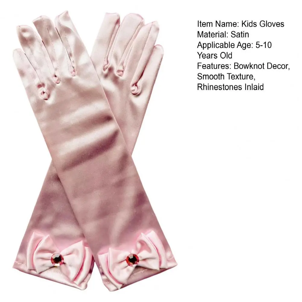 

1 Pair Kids Gloves Rhinestones Inlaid Bowknot Decor Bright Color Gloves Performance Stage Princess Gloves 2025 New Gloves Hot