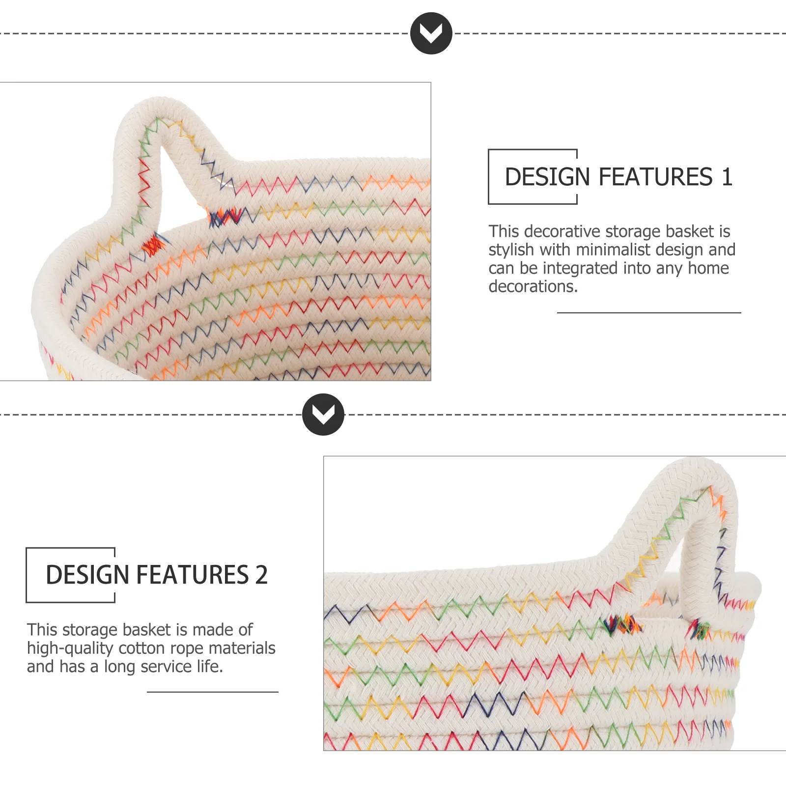 

Cotton Rope Storage Basket Woven Organizer Minimalist Design Home Decor Cat Ear Desktop Clutter Tidy Nursery Essentials Gift