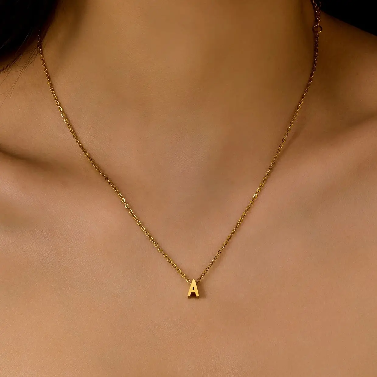 Stainless Steel Initial Necklace for Women Men Gold Color Cut Letters Single Name Choker Necklace Jewelry Gift Dropshipping